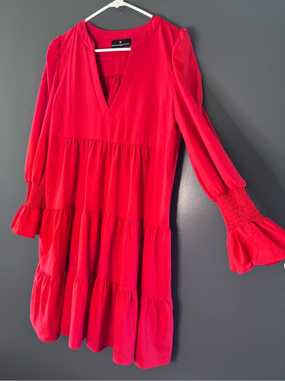 Tuckernuck Pomander Place Red Tiered Smock long sleeve Dress Woman’s Medium Md